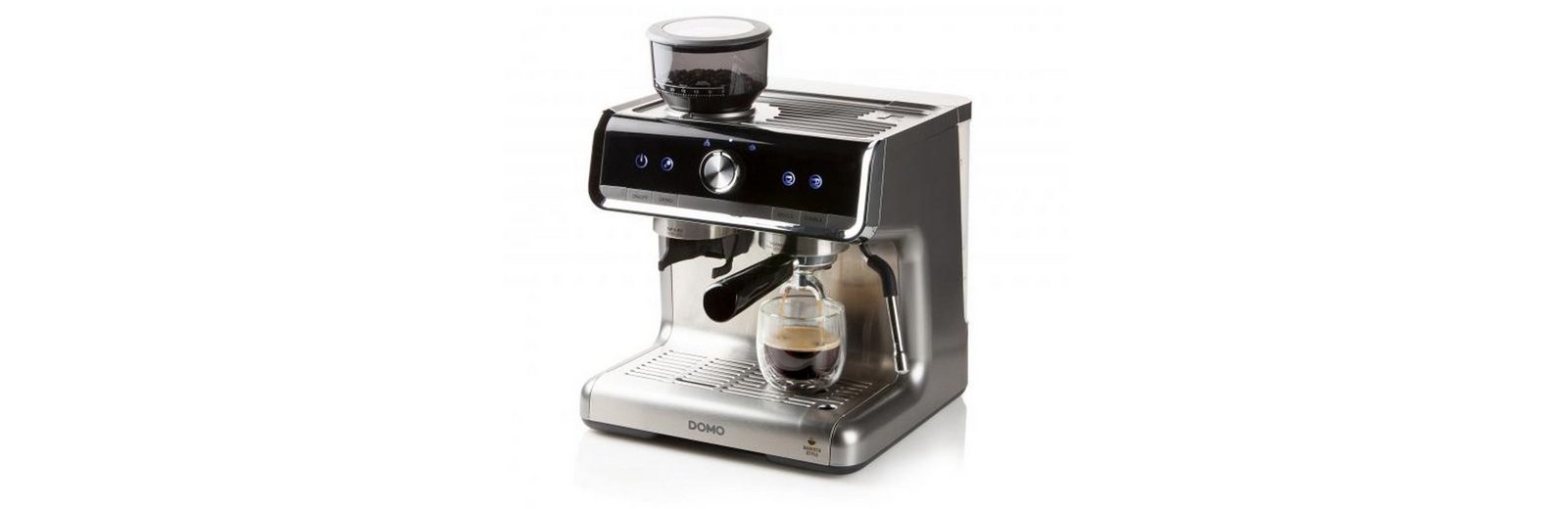 Domo Espressomaschine, Metallfilter, Profi Siebträgermaschine mit Mahlwerk & Milchschäumer für
