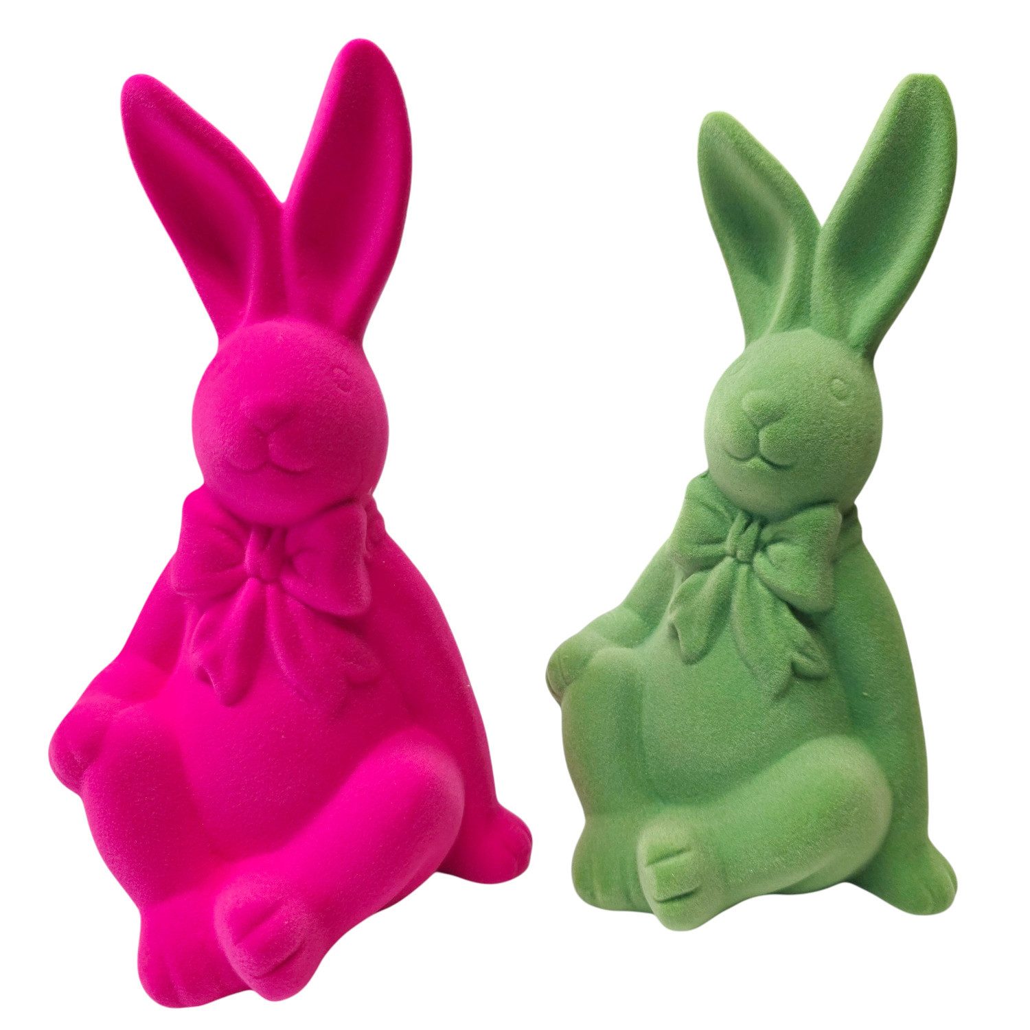 Macosa Home Osterhase sitzend Pink od. Grün Dolomit beflockt 20 cm Dekohase (Dekoration Tischdeko, Figur Dekohase Dekofigur Ostern), Hase Skulptur Osteddeko Osterdekoration