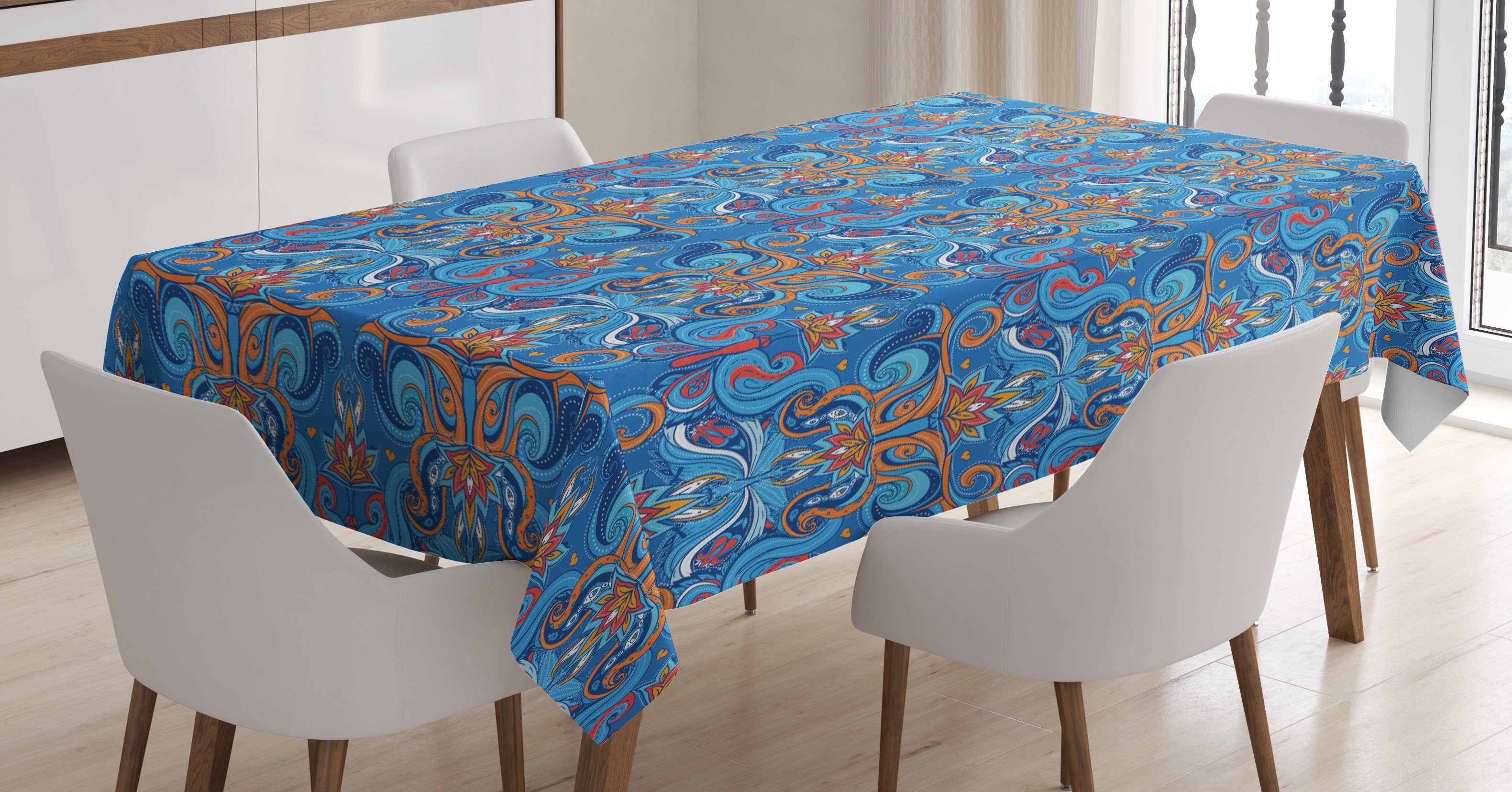 Abakuhaus Tischdecke Farbfest Waschbar Für den Außen Bereich geeignet Klare Farben, Blau Abstrakte Blumenverzierungen