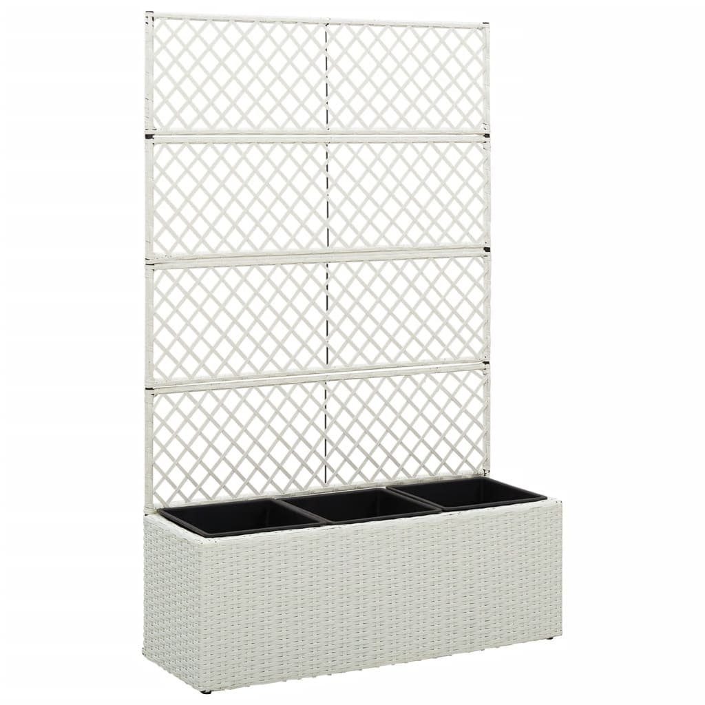 furnicato Hochbeet mit Rankgitter 3 Töpfe 83x30x130 cm Poly Rattan Weiß