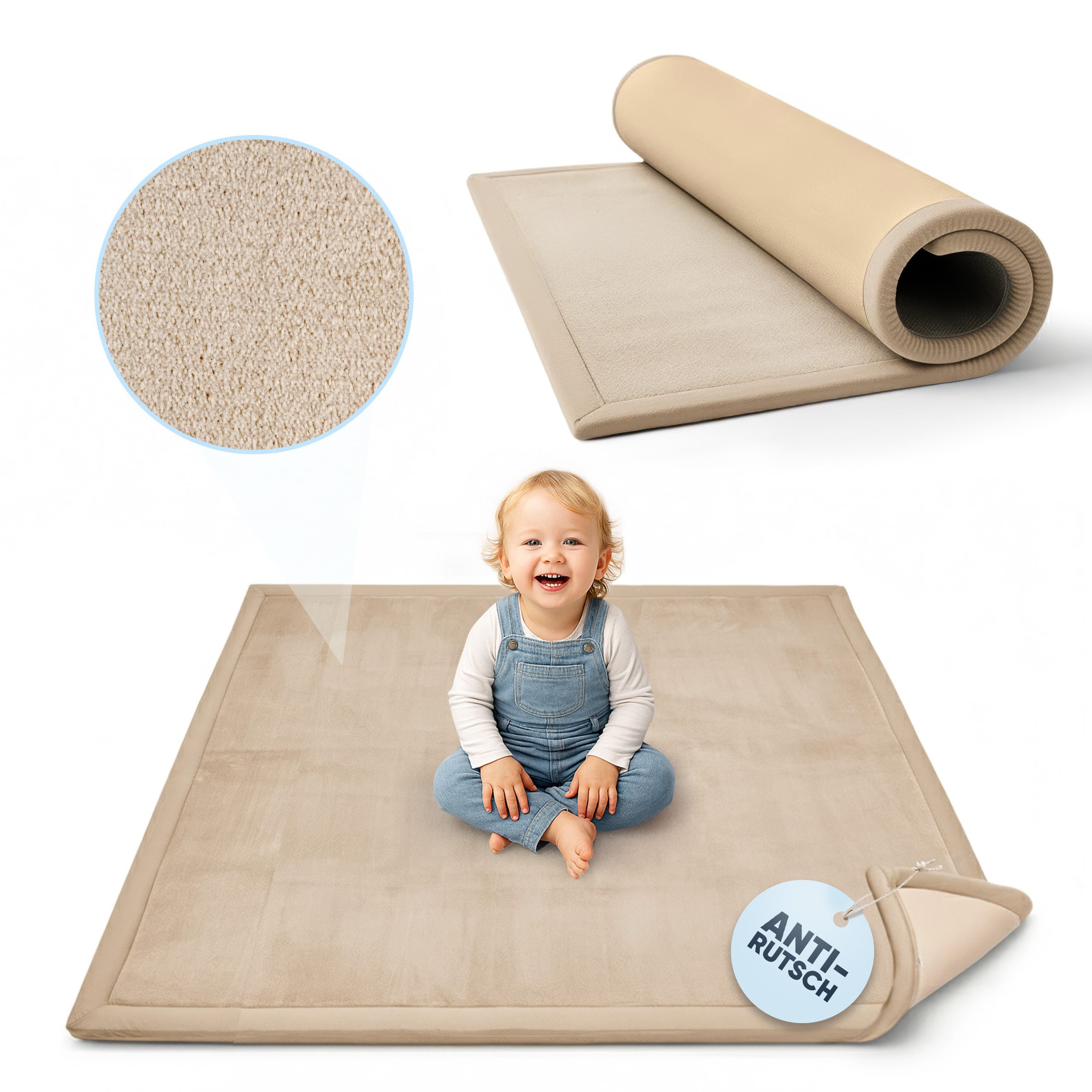 BabyBeFun Spielmatte [Extra Weich] 3cm dicke Krabbelmatte Baby, hochwertiger Memory-Schaum, Rutschfest, Deutsche Marke