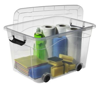 Logiplast Aufbewahrungsbox Set Aufbewahrungsboxen 20 Ltr. + 40 Ltr. + 60 Ltr. + 100 Ltr. (Spar-Set, 4 Stück Aufbewahrungsboxen), lebensmittelecht, mit Rollen, transparent, stapelbar