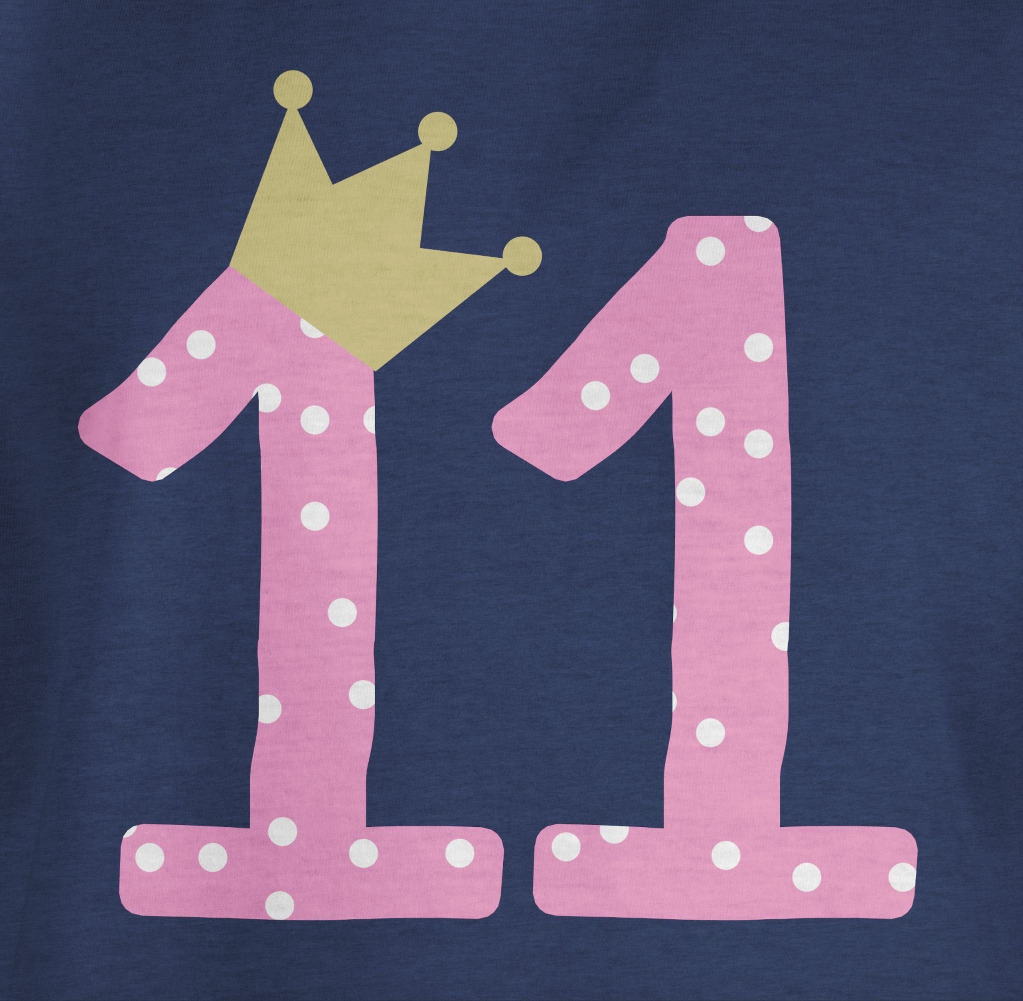 Elf Krone 11. 3 Meliert Mädchen T-Shirt Dunkelblau Elfter Geburtstag Shirtracer