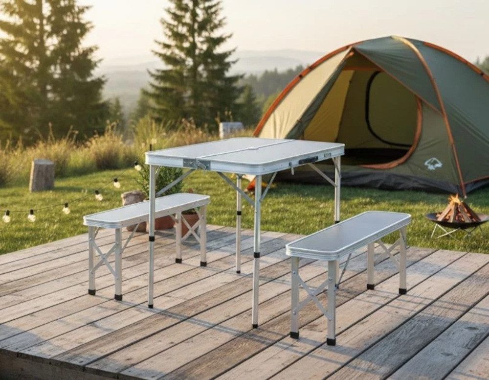 BruKa Campingtisch Set GREEN HILL Klapptisch Bank Aluminium Campingtisch, klappbar Koffertisch – Bild 5 von 5