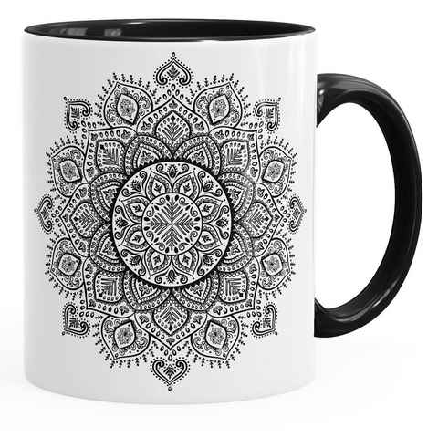 Autiga Tasse Kaffee-Tasse Mandala Ethno Boho Kaffeetasse Teetasse Keramiktasse mit Innenfarbe Autiga®, Keramik