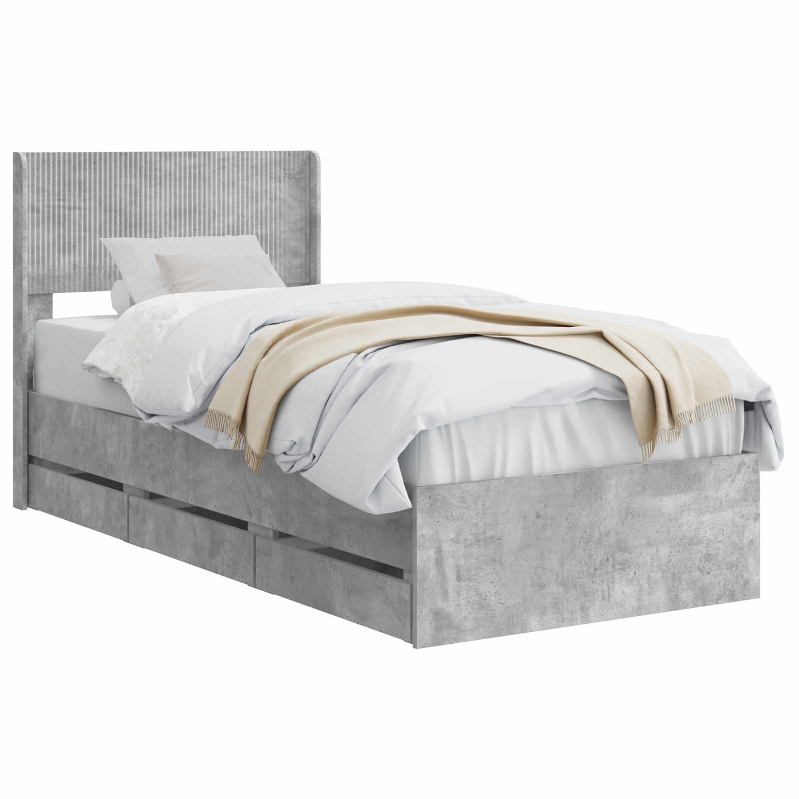 vidaXL Bett Bettgestell mit Stauraum und Kopfteil Betongrau 90 x 190 cm (1-tlg)