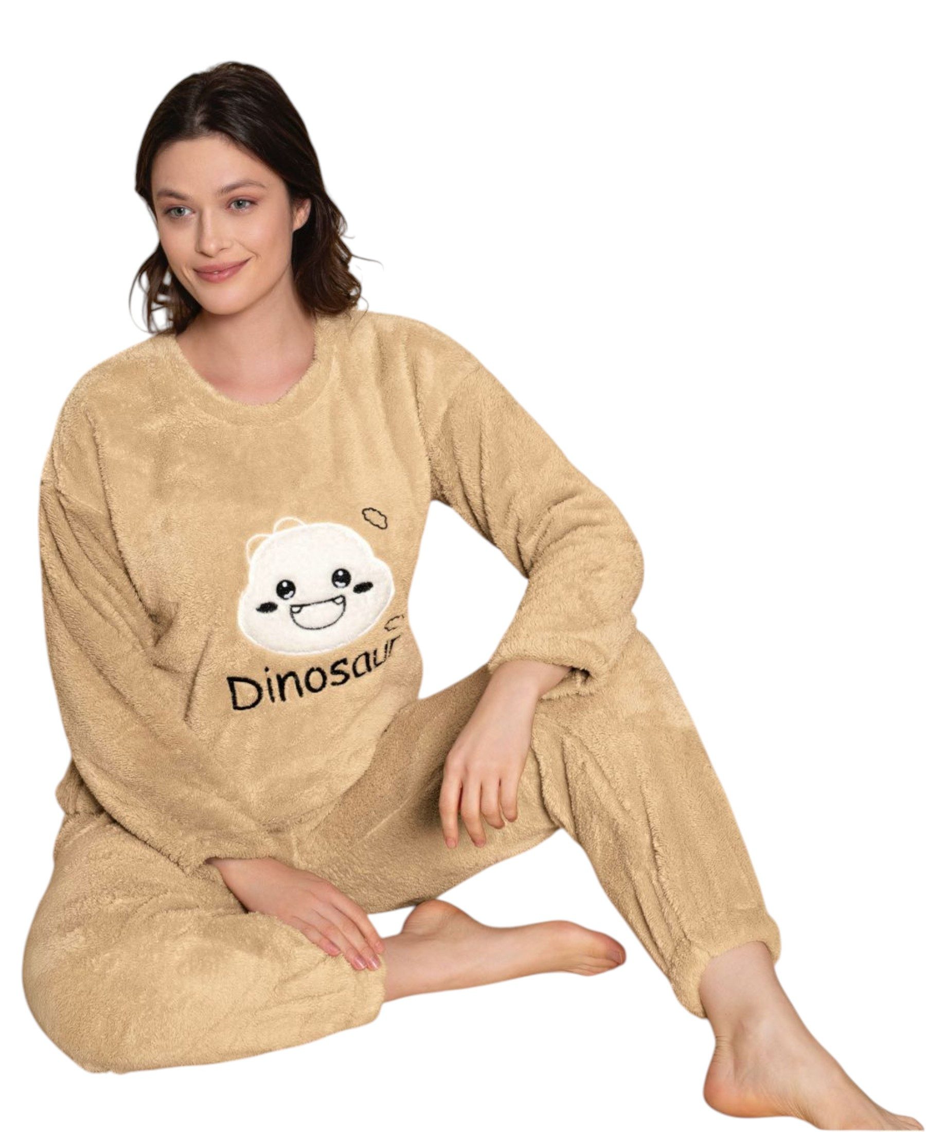 fashionshowcase Hausanzug Damen Winter Pyjama Set Schlafanzug Plüsch Zweiteiler weich