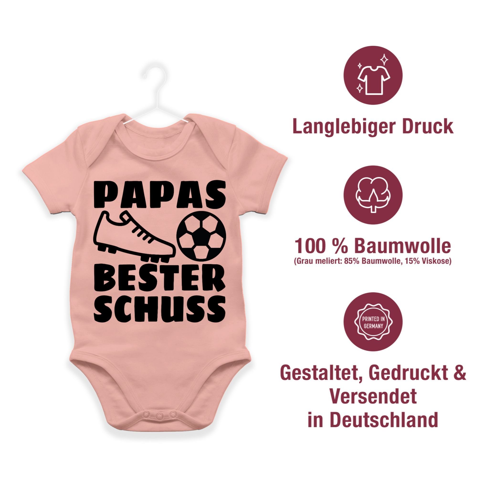 Shirtracer Shirtbody Papas bester Treffer - Geschenk schwarz Babyrosa Baby Vatertag mit Fussball 2