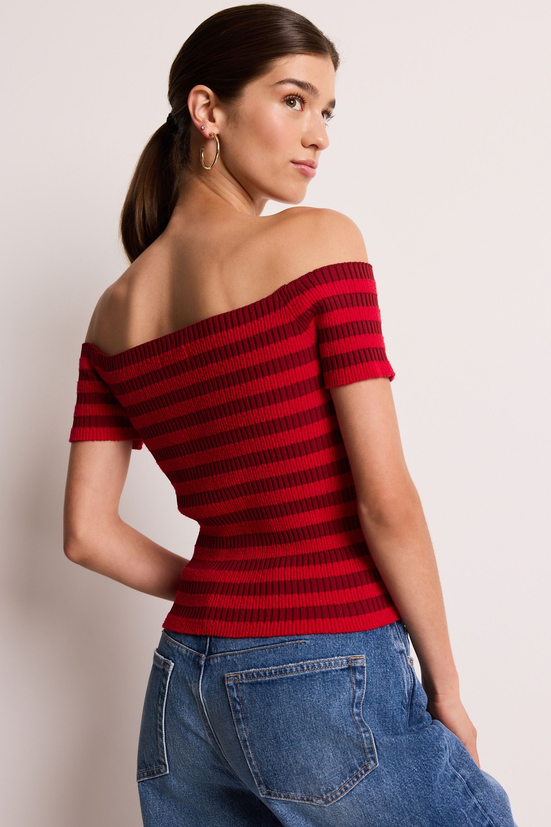Next Carmenpullover Geripptes Bardot-Strickoberteil mit Streifen günstig online kaufen