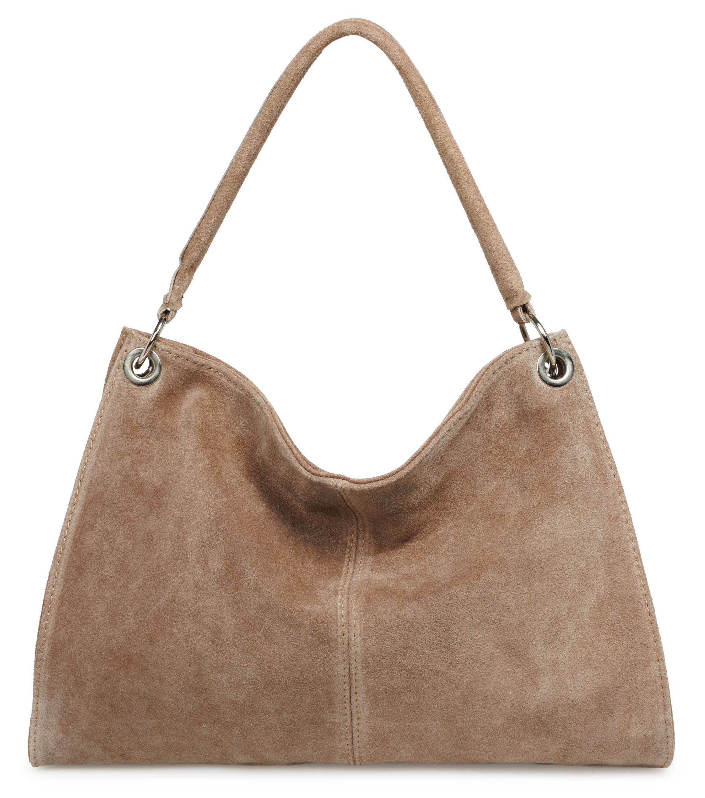 Caspar Schultertasche Damen Veloursleder Handtasche Klassisch - PREMIUM LINE - Modell No.838, 100% italienisches Leder, samtig weich, angenehmer Tragekomfort