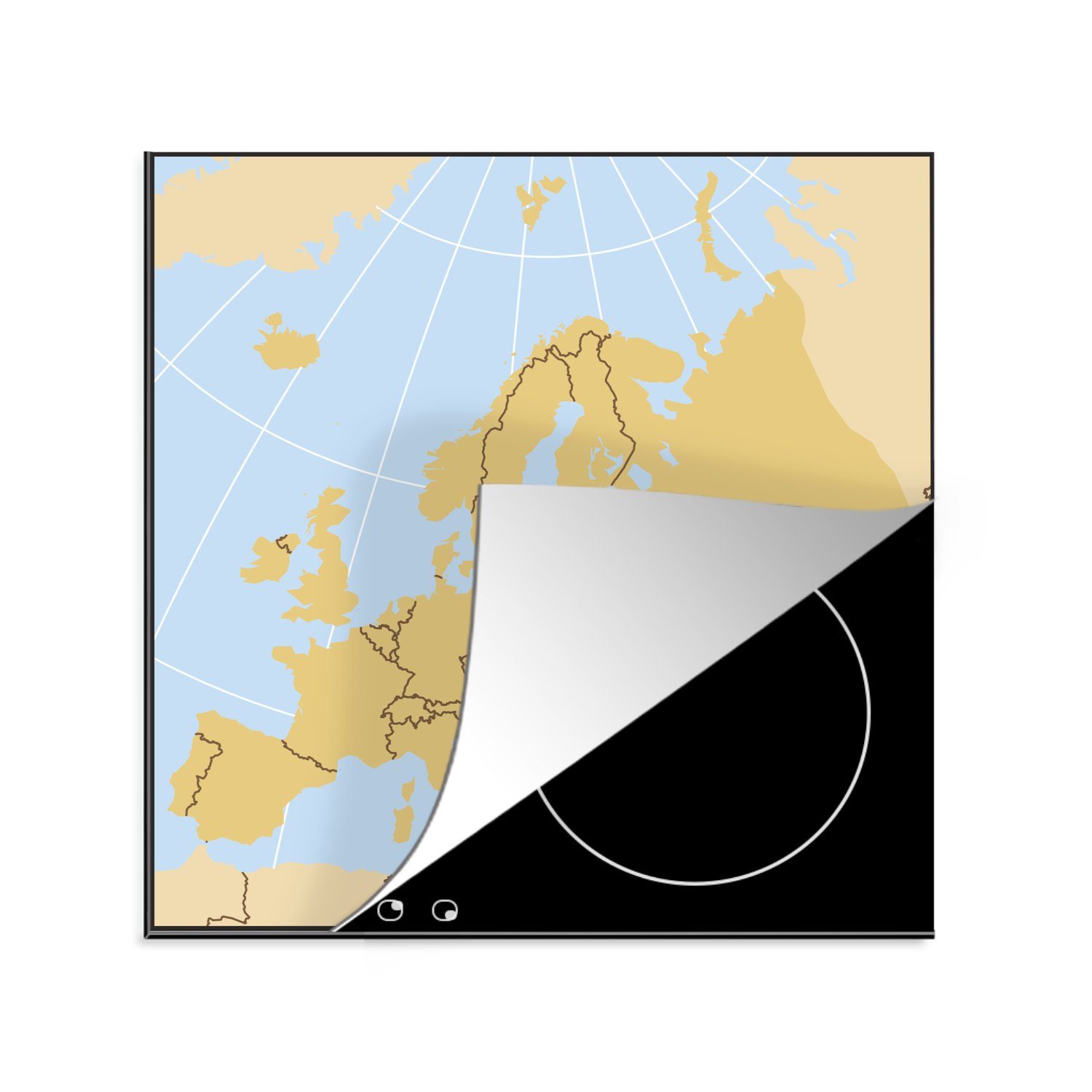 MuchoWow Herdblende-/Abdeckplatte Illustration einer Europakarte mit Belarus in Rot, Vinyl, (1 tlg), 78x78 cm, Ceranfeldabdeckung, Arbeitsplatte für küche