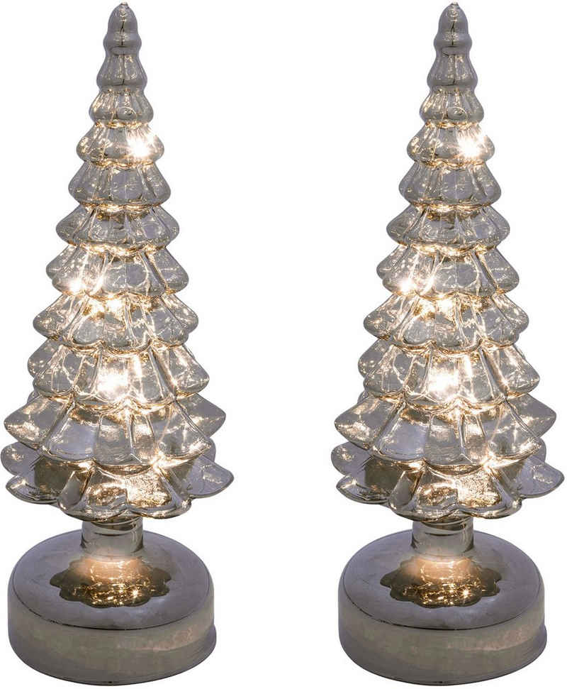 Creativ light LED Baum Weihnachtsdeko, LED fest integriert, 2er Set, Tannenbaum aus Glas