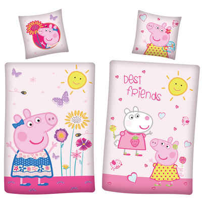 Kinderbettwäsche Peppa Wutz Pig Friends Bettwäsche Linon / Renforcé, BERONAGE, 100% Baumwolle, 2 teilig, 135x200 + 80x80 cm