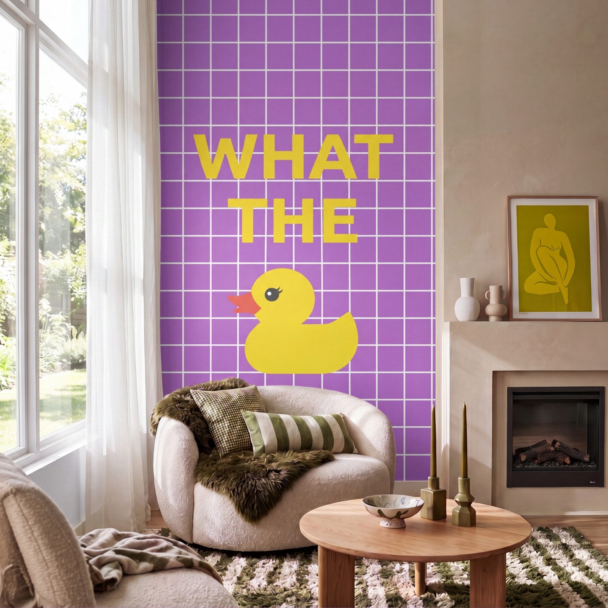 OnlyWow Fototapete Text - Ente - Lila, Matt, bedruckt, Wandtapete, bedruckt, Schlafzimmer 120x200cm