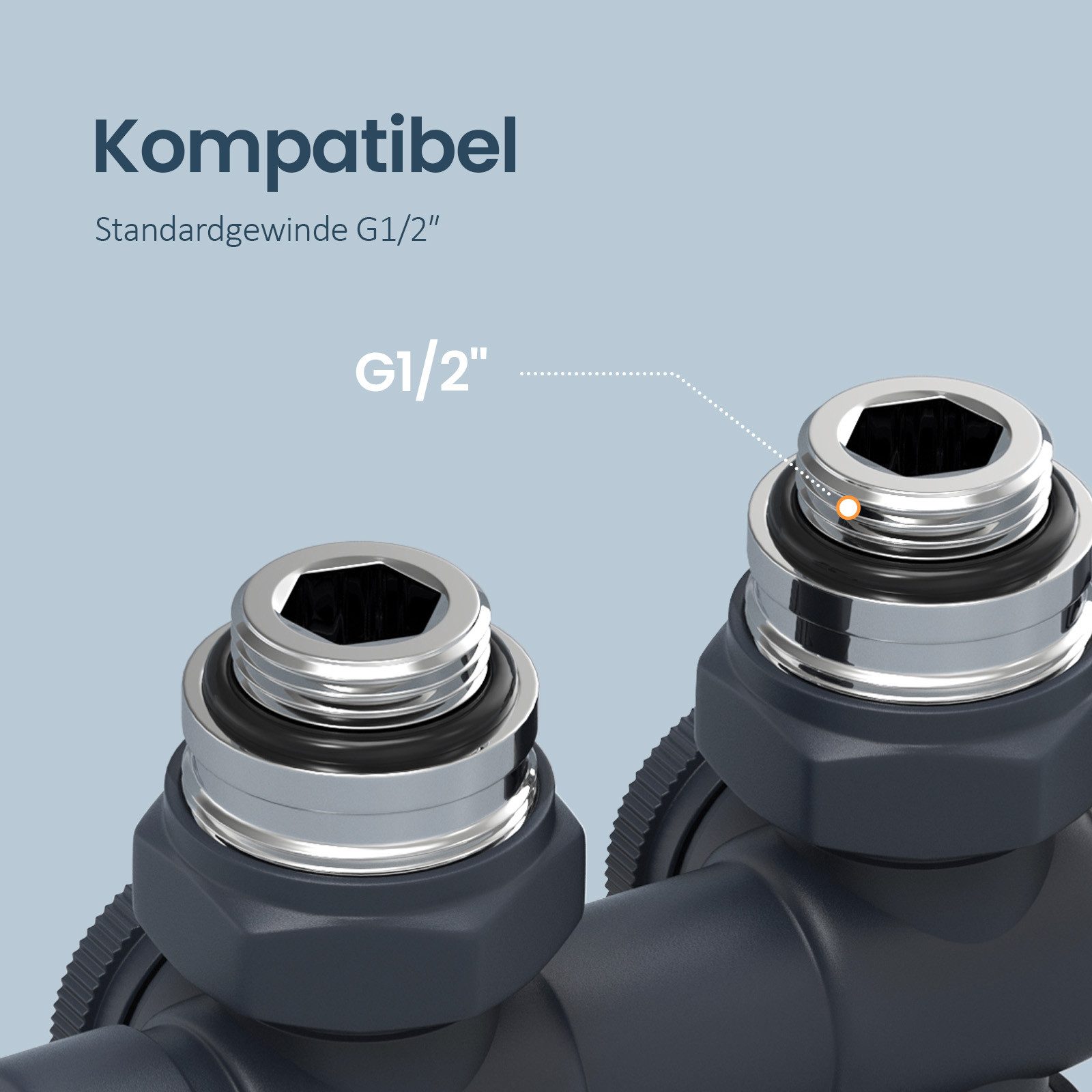 EMKE Heizkörperthermostat Multiblock Set für Heizkörper Anschlussarmatur Ventil mit Thermostat, (16mm, 1 St) für Heizkörper Handtuchtrockner Heizungzubehör Eck- und Durchgangsform
