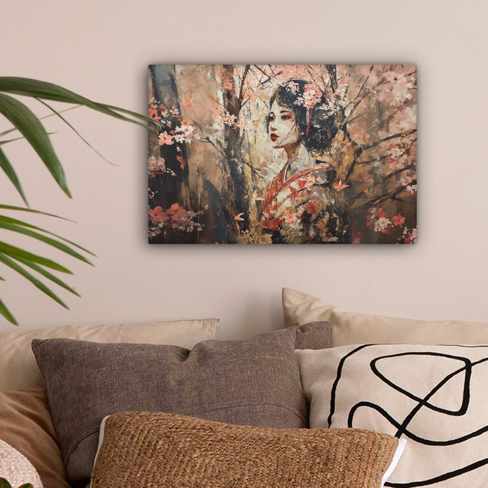 OneMillionCanvasses® Leinwandbild Kimono - Frau - Kirschbäume, Fotodruck (1 günstig online kaufen