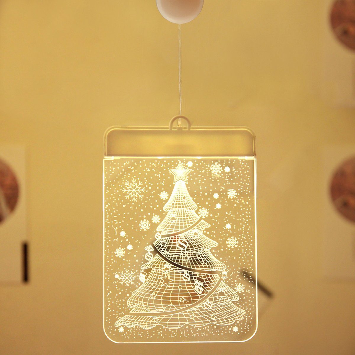 Rosnek Beleuchtetes Fensterbild 3D-Effekt, hängend, für Weihnachten Store Glas Wand Deko, Fensterdekoration Lichter; Weihnachtsmann Schneeflocke Baum Schneemann