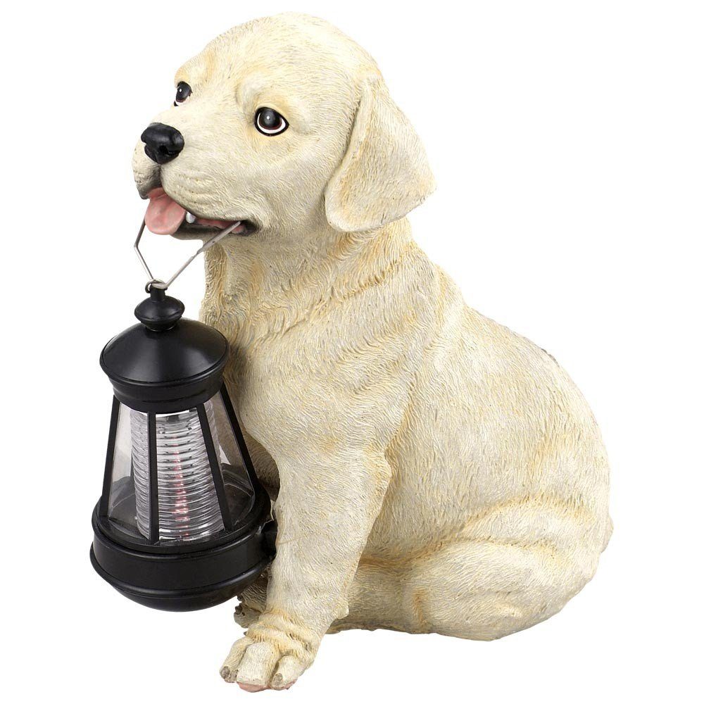 etc-shop LED Dekofigur, LED-Leuchtmittel fest LED Lampe verbaut, Garten SOLAR Leuchte Deko Hunde-Figur Skulptur Außen Weiß