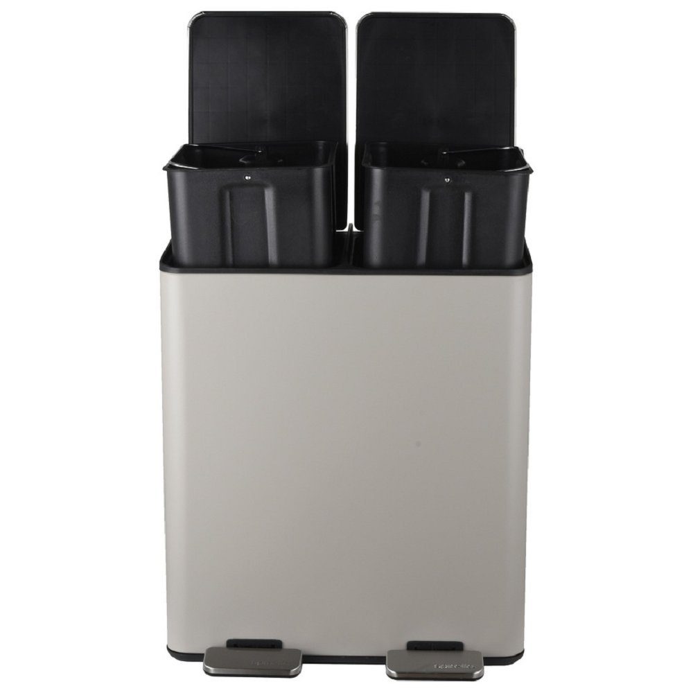 spirella Mülltrennsystem ALIYA, 2 Kammern Abfall Treteimer XL, 40 L, Softclose Absenkautomatik, herausnehmbare Innenbehälter, Anti-Fingerprint Oberfläche, Stahl matt-satiniert, für Küche, Büro, Hauswirtschaftsraum, 2 x 20 L, taupe beige