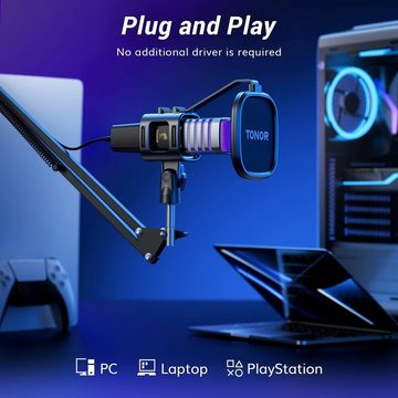TONOR Streaming-Mikrofon für Game, YouTube, Konferenz, Singen, Gaming USB Mikrofon mit RGB für Game, Konferenzen für PS4 und PS5