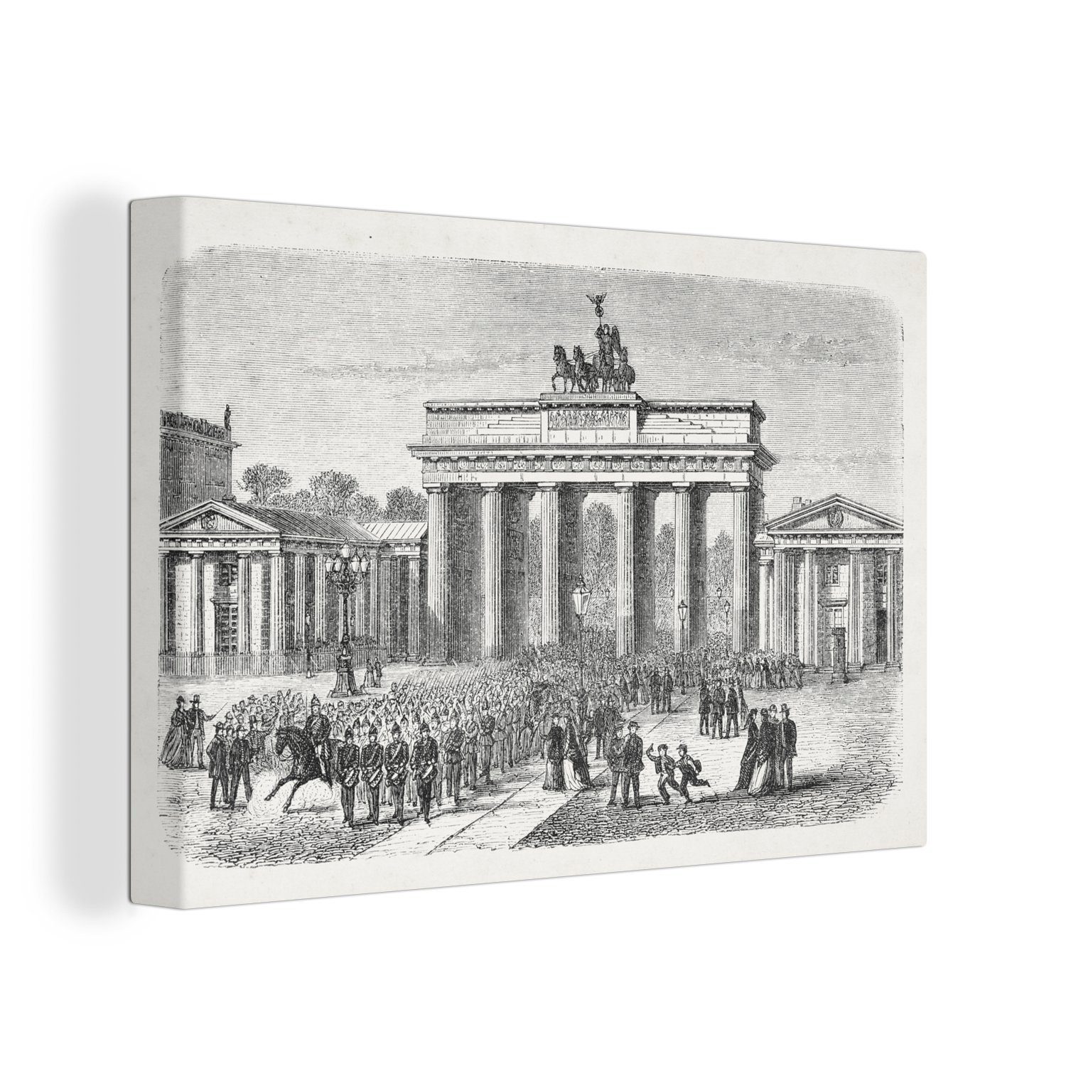 OneMillionCanvasses® Leinwandbild Schwarz-Weiß-Abbildung des Brandenburger Tors in Berlin, (1 St), Wandbild Leinwandbilder, Aufhängefertig, Wanddeko, 30x20 cm