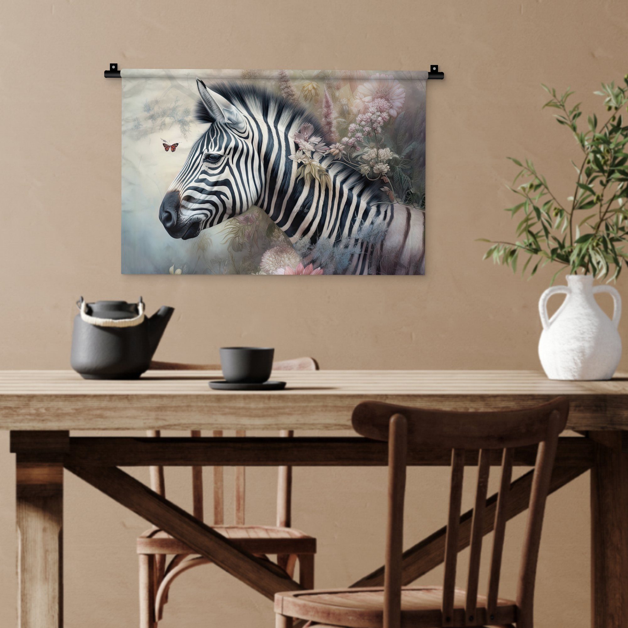 Kinderzimmer Wanddekoobjekt - Tiere Wanddeko - Wandbehang, Kleid, Schmetterling Schlafzimmer, Wilde für Blumen, Zebra Wohnzimmer, - MuchoWow