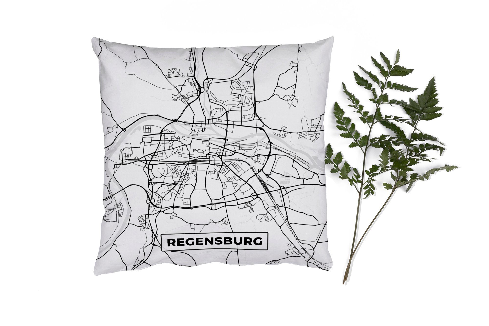 MuchoWow Dekokissen Karte - Regenburg - Stadtplan, Zierkissen mit Füllung für Wohzimmer, Schlafzimmer, Deko, Sofakissen