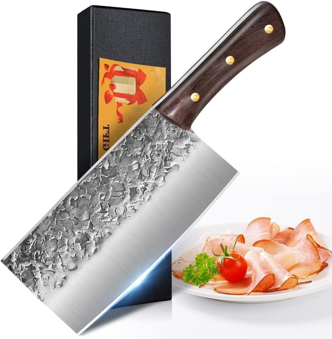 KingLux Hackmesser Handgeschmiedetes Chinesisches Küchenmesser Metzgermesser, Deutscher Edelstahl, Ergonomisch geformt, Holzgriff