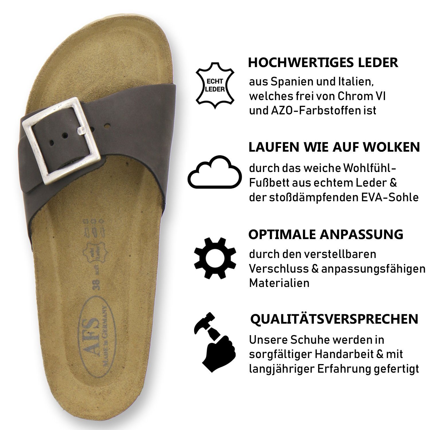 Damen Pantolette AFS-Schuhe Germany für Leder, in stone 2112 aus Made Pantoletten sommerliche