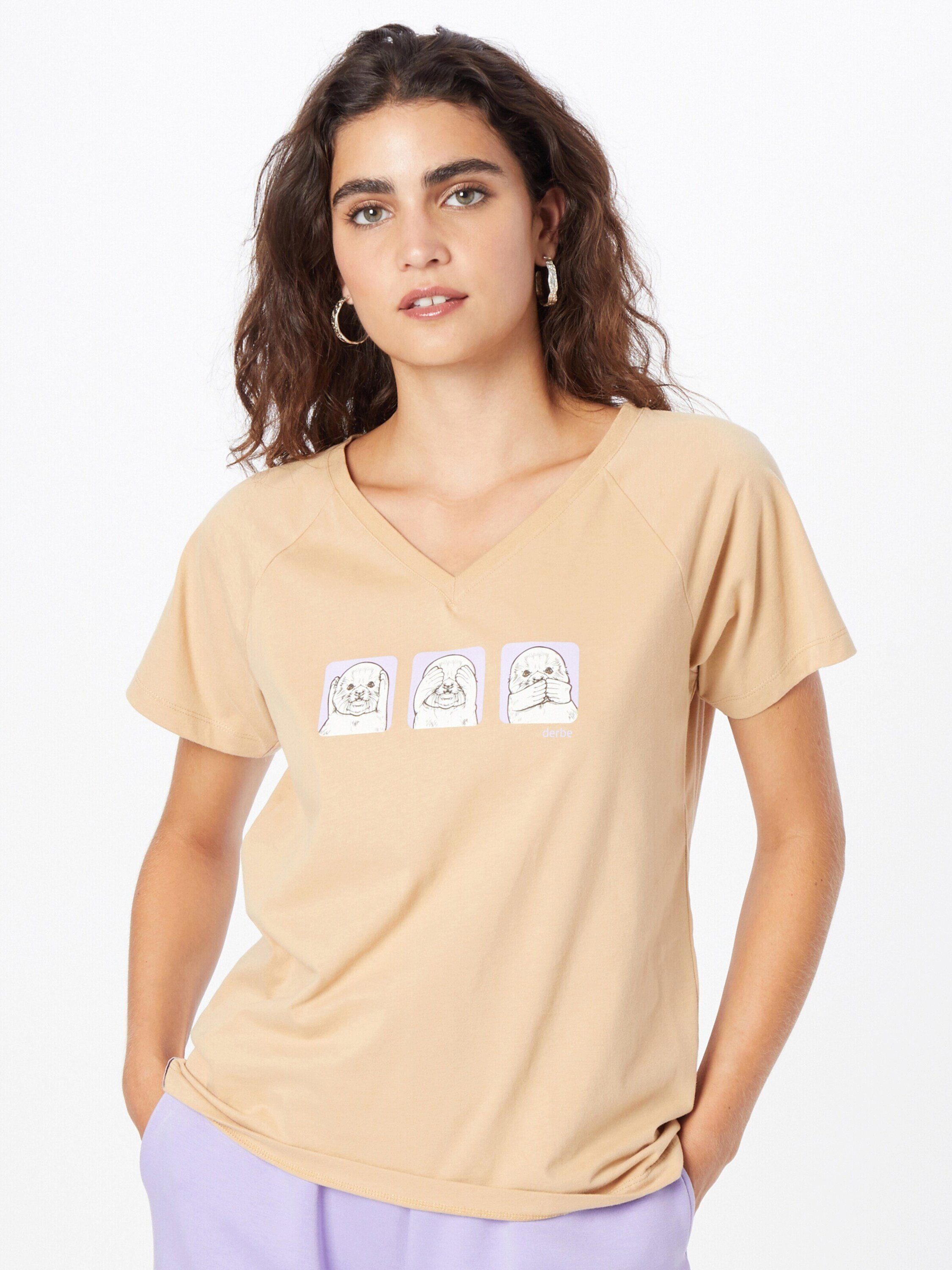 Derbe T-Shirt Kegelrobbe (1-tlg) Plain/ohne caramel Details 817