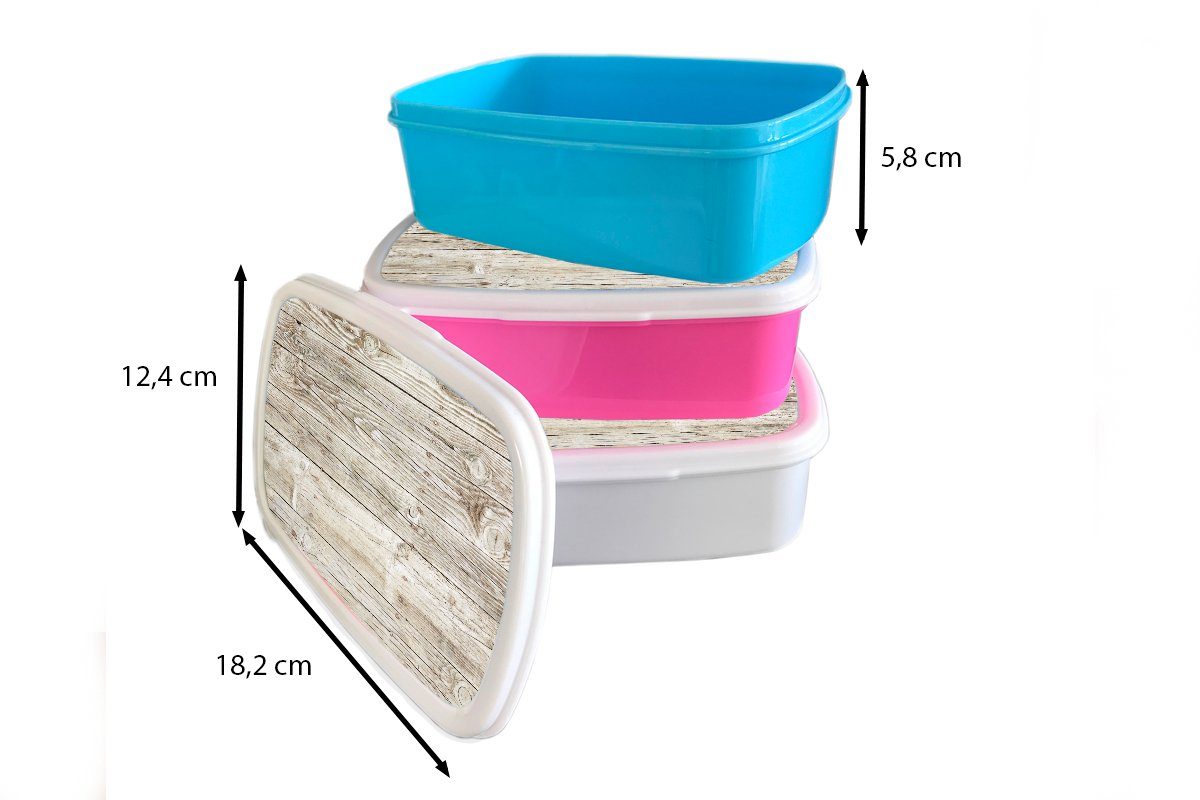 Lunchbox als (2-tlg), Brotbox Kunststoff, Brotdose, Hintergrund, Jungs weiß Kinder Holzwand Eine Mädchen und für für MuchoWow Erwachsene, und helle