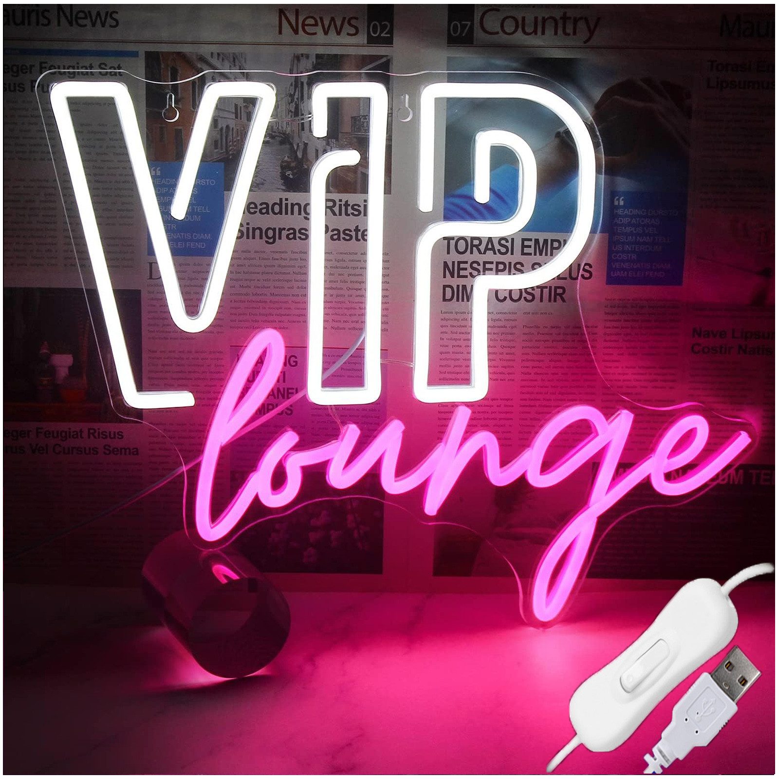 JIBENNEON LED Lichtleiste Neonsign Lampe VIP Lounge Vice City LED Dekolicht, VIP Lounge, LED fest integriert, 2M Kabel-USB Neon Schild Acrylrückwand