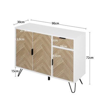 EXTSUD Sideboard Kleine Schränkchen, Sideboard, Schränkchen, strukturierte Kommode, Strukturierte Kommode 90 x 72 x 30 cm, weiß und Holz