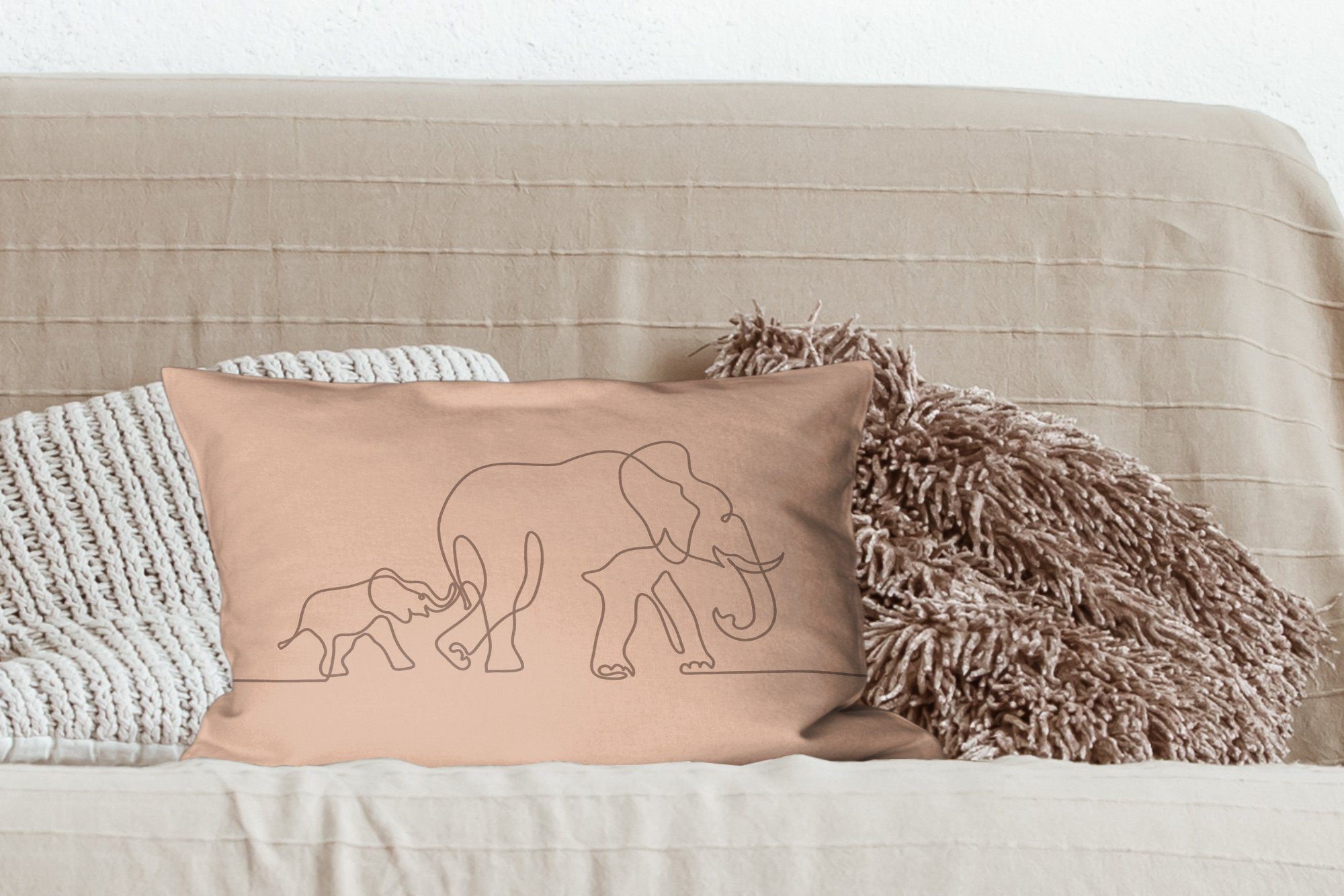 - Dekokissen Elefant Dekokissen Dekoration, mit Füllung, Minimalismus Schlafzimmer MuchoWow Braun, Zierkissen, Wohzimmer -