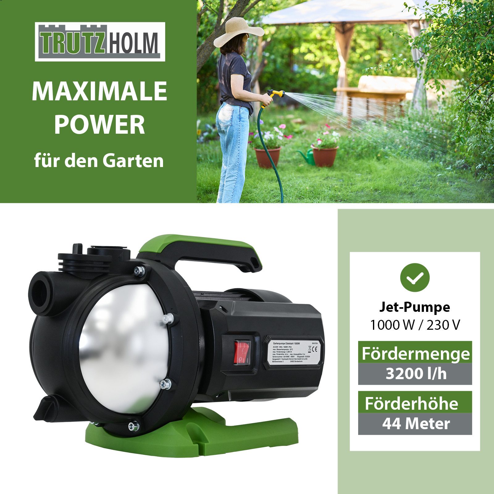 TRUTZHOLM Gartenpumpe Edelstahl 1.000 W 3.200 günstig online kaufen