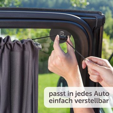 Sonnenschutz Slide & Shade - Dunkelgrau, Zamboo, 2 x Sonnenschutz für Auto Seitenscheibe mit Vorhangfunktion UV-Schutz
