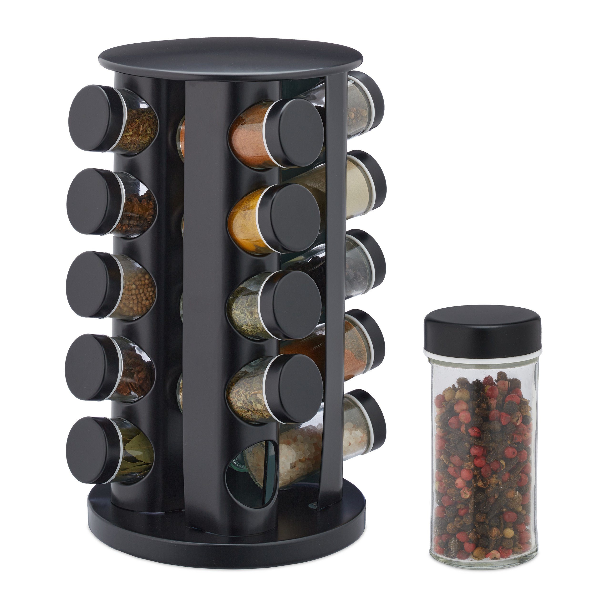 relaxdays Gewürzregal Gewürzkarussell mit 20 Gläsern günstig online kaufen