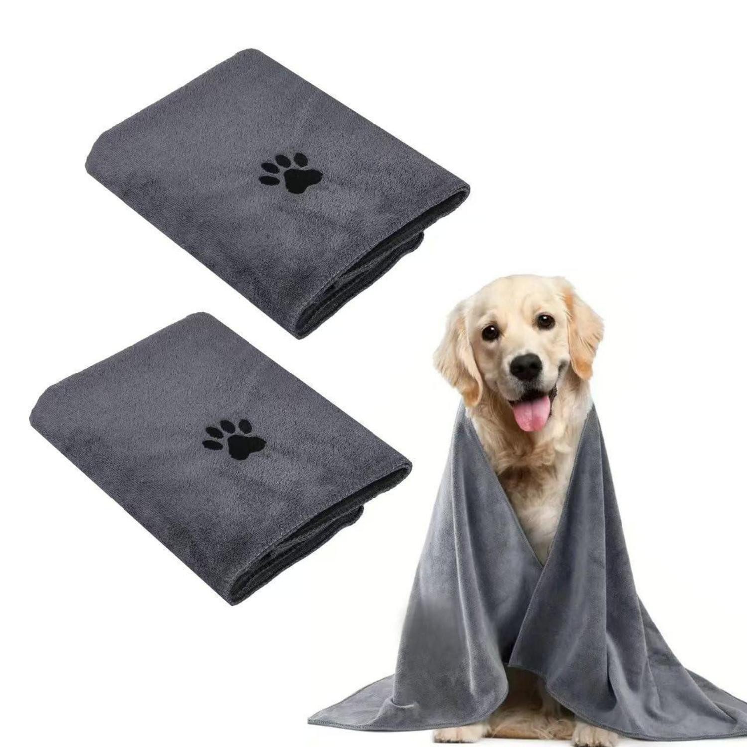 LuxusKollektion Hundehandtuch 2er Pack Hundehandtuch Mikrofaser 100x50cm Grau, (2-St)