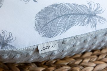 Loolay Seitenschläferkissen Feder WEIß Baumwolle/ MINKY Grau Schwangerschaftskissen M/L o. L/XL, WEICH oder EPS Kügelchen Füllung; 170 oder 190 cm SIZE-Standard, Stillkissen + Kissenbezug abnehmbar mit Reißverschluss!, LOOLAY® 100% Europäische Stoffe und Kleinserien-Nähen! TOP Geschenk!