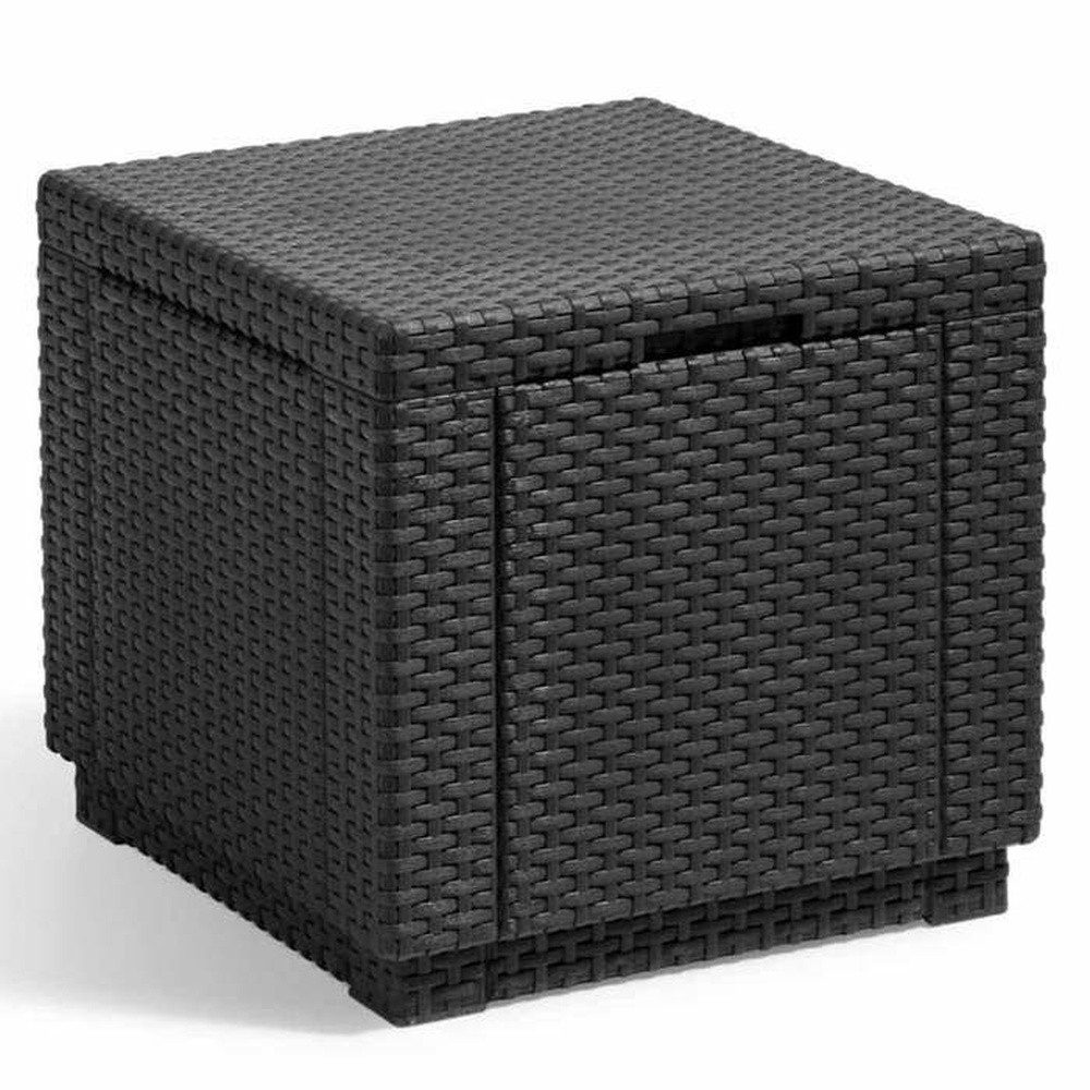 Allibert Gartenbox Würfelförmiger Graphittisch – Imitation von Rattan mit Stauraum