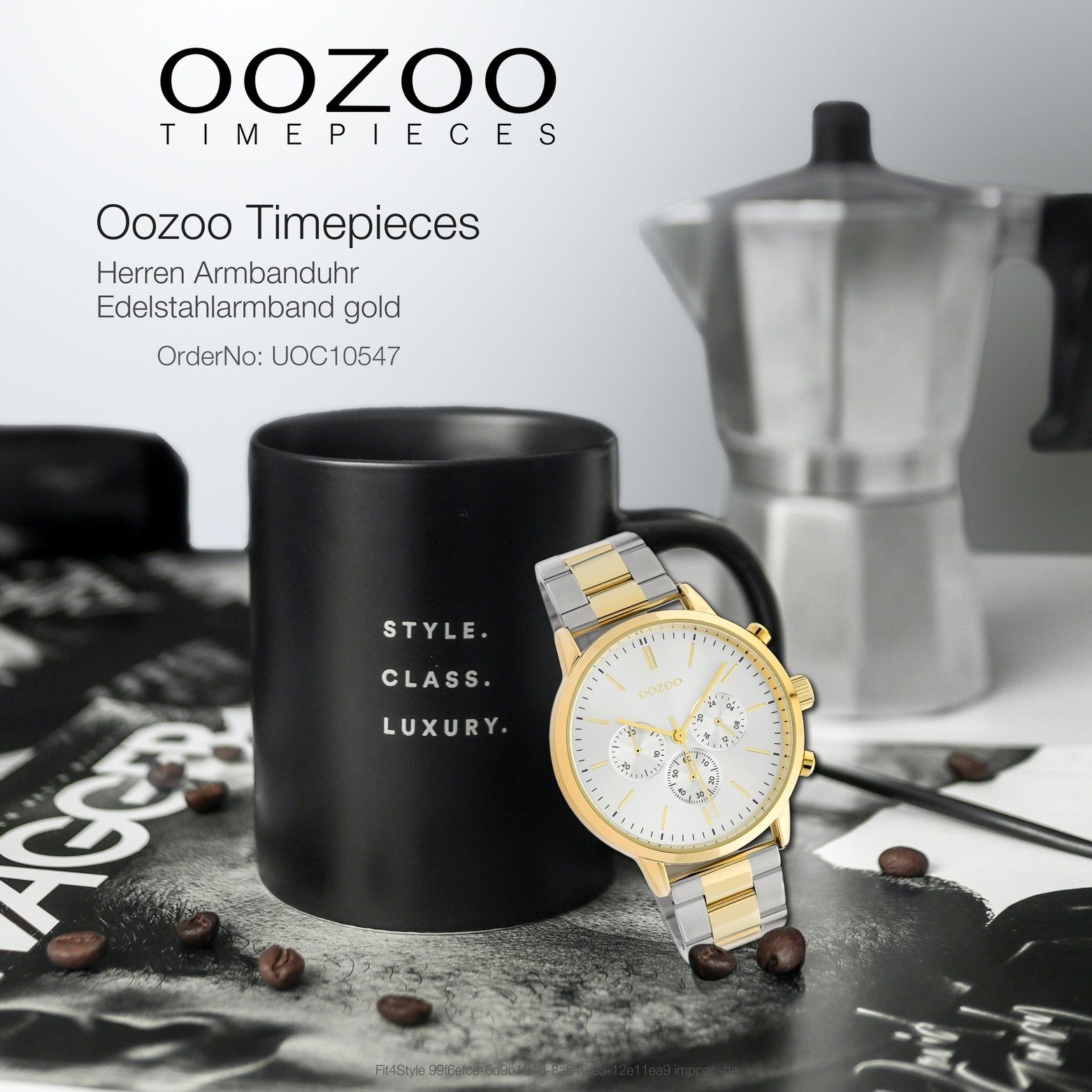 gold groß (ca. OOZOO silber, Herren Fashion-Style 42mm) rund, Oozoo Armbanduhr Herrenuhr Quarzuhr Edelstahlarmband,