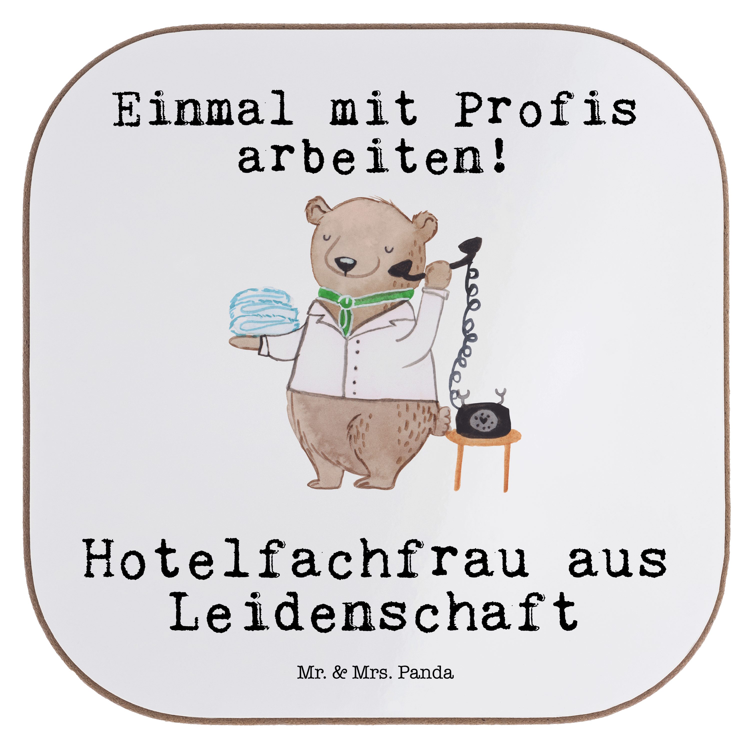 Mr. & Mrs. Panda Getränkeuntersetzer Hotelfachfrau aus Leidenschaft - Weiß - Geschenk, Hotelier, Mitarbeit, 1-tlg.