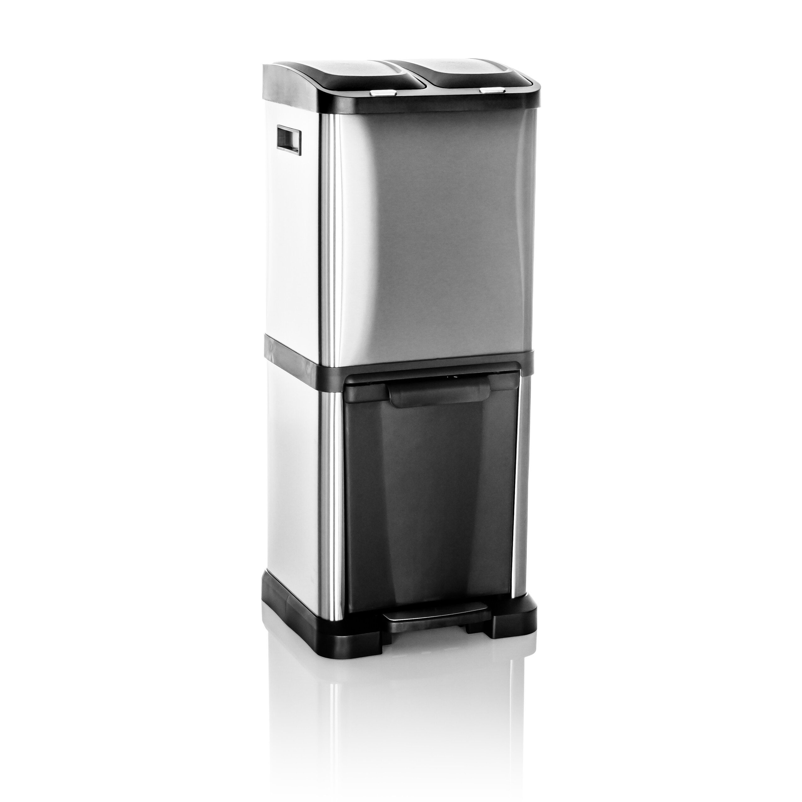 hjh OFFICE Mülleimer CLEAN VII Abfalleimer, 32 Liter, Mülltrennsystem Küche mit 3 Fächern (2 x 8L, 1 x 16L)