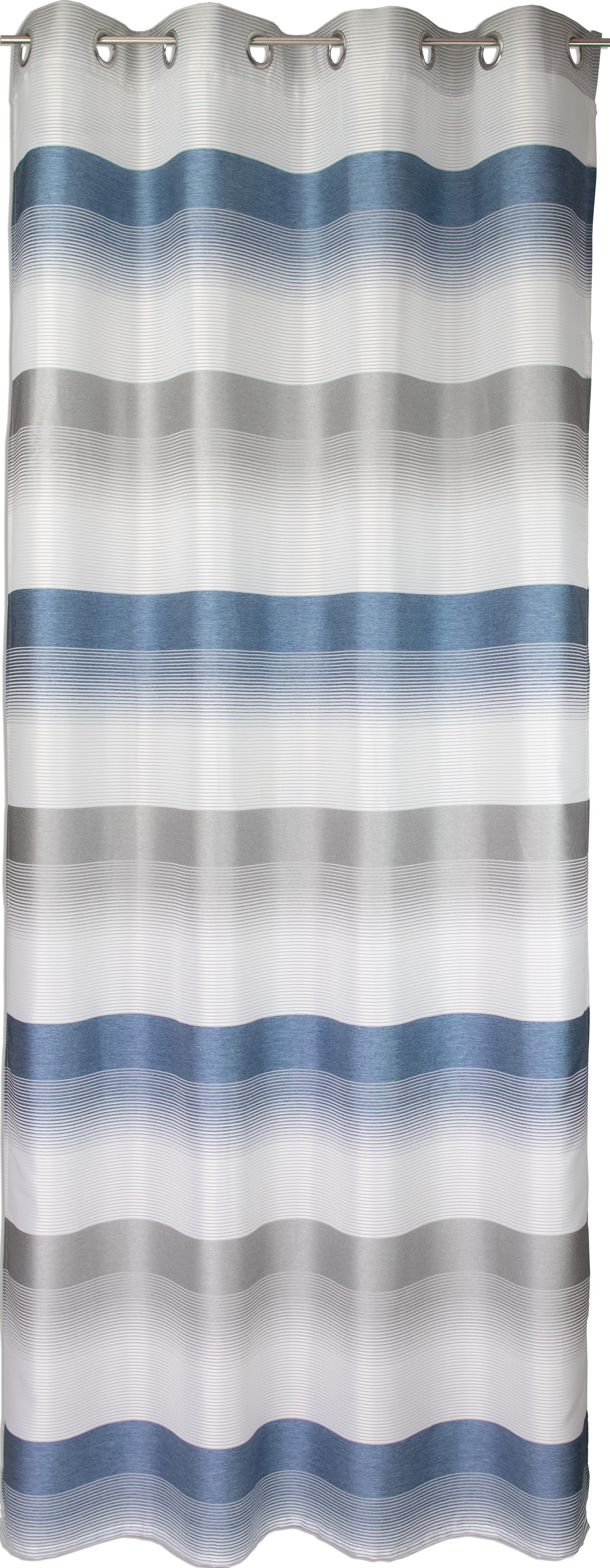 Clever-Kauf-24 Gardine Ösenschal Querstreifen blau grau, günstig online kaufen