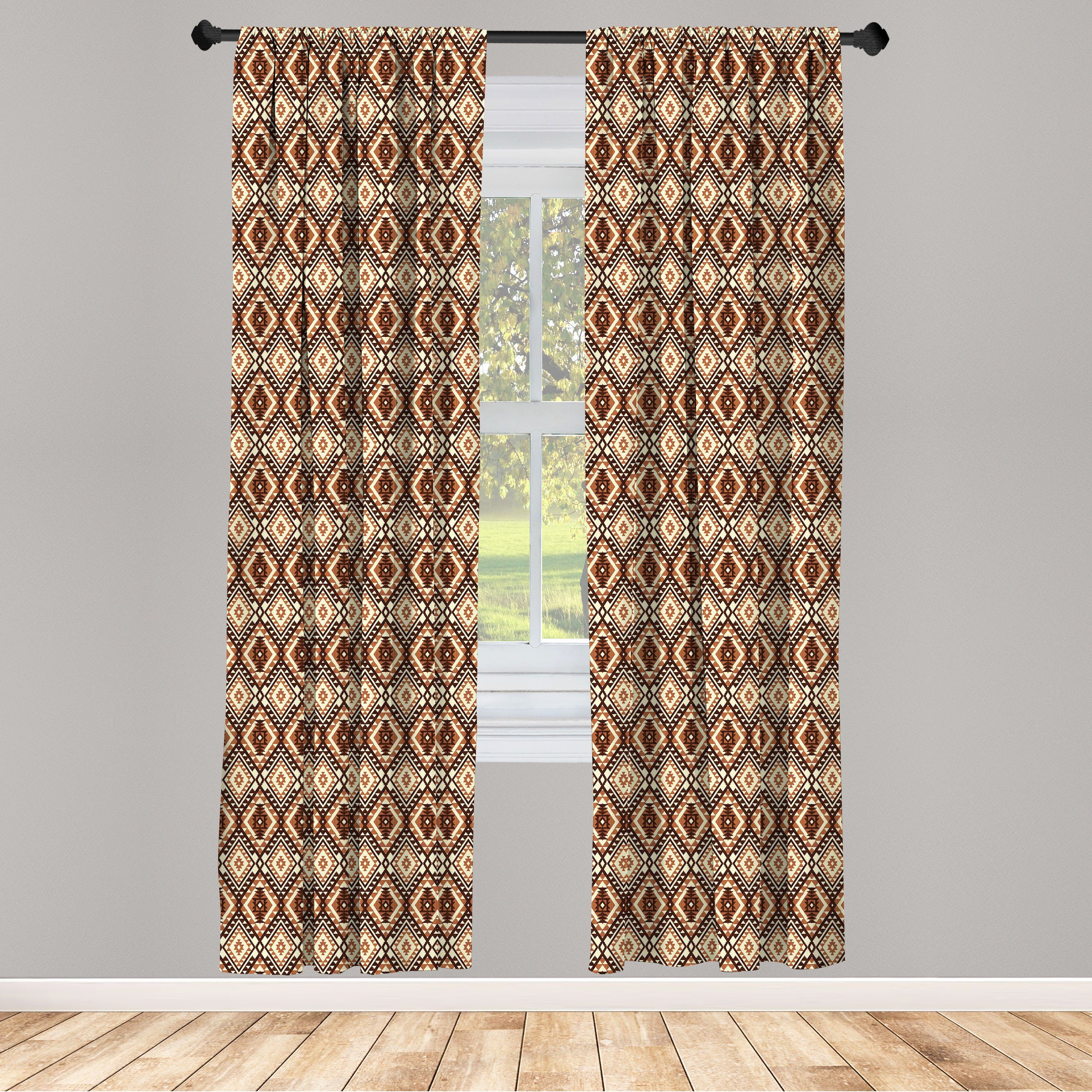 Gardine Vorhang für Wohnzimmer Schlafzimmer Dekor, Abakuhaus, Microfaser, Ethnisch Jagged Traditionelle Formen