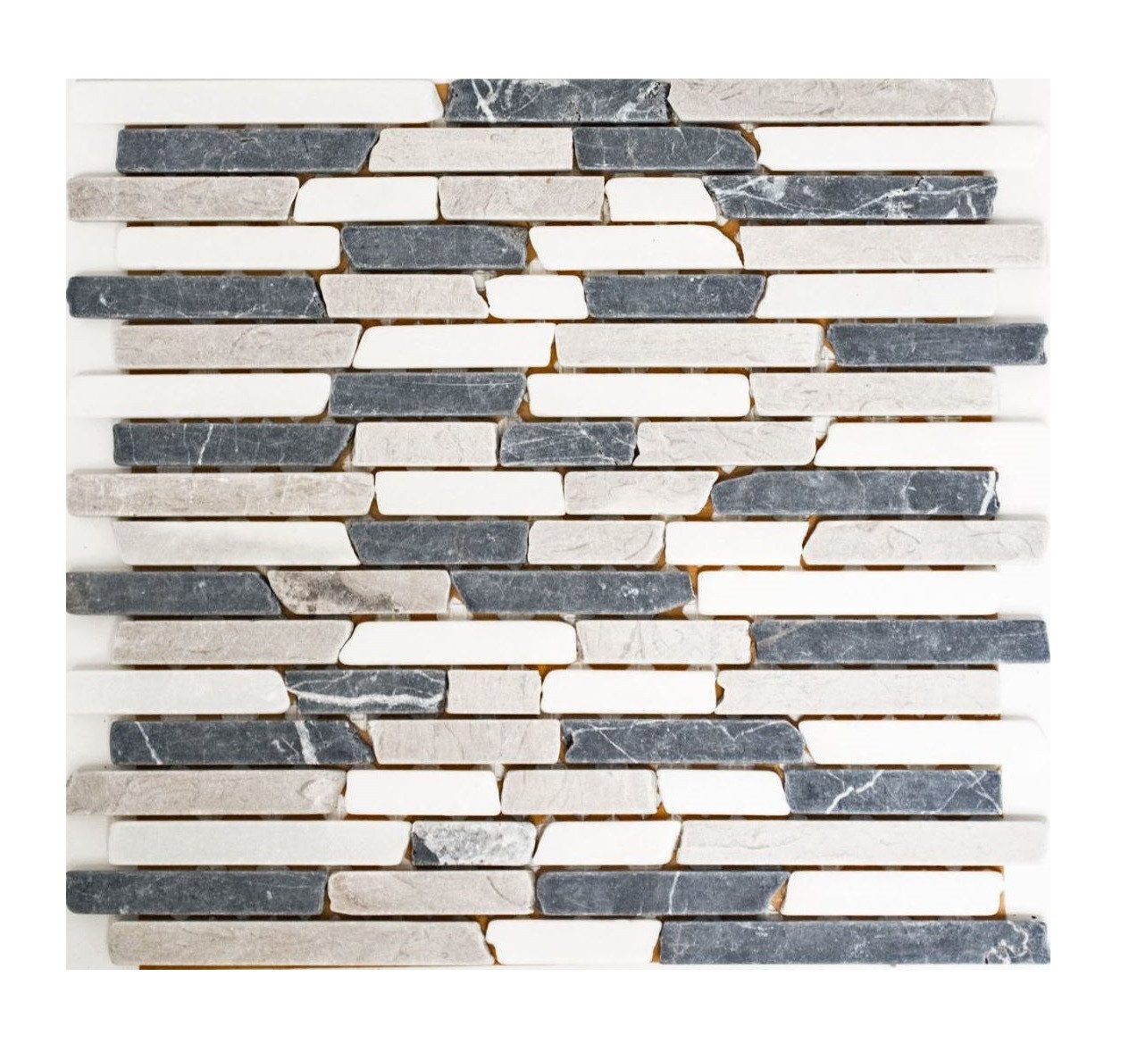 Mosani Mosaikfliesen Mosaik Marmor Naturstein beige grau schwarz Brick Verbund Bad