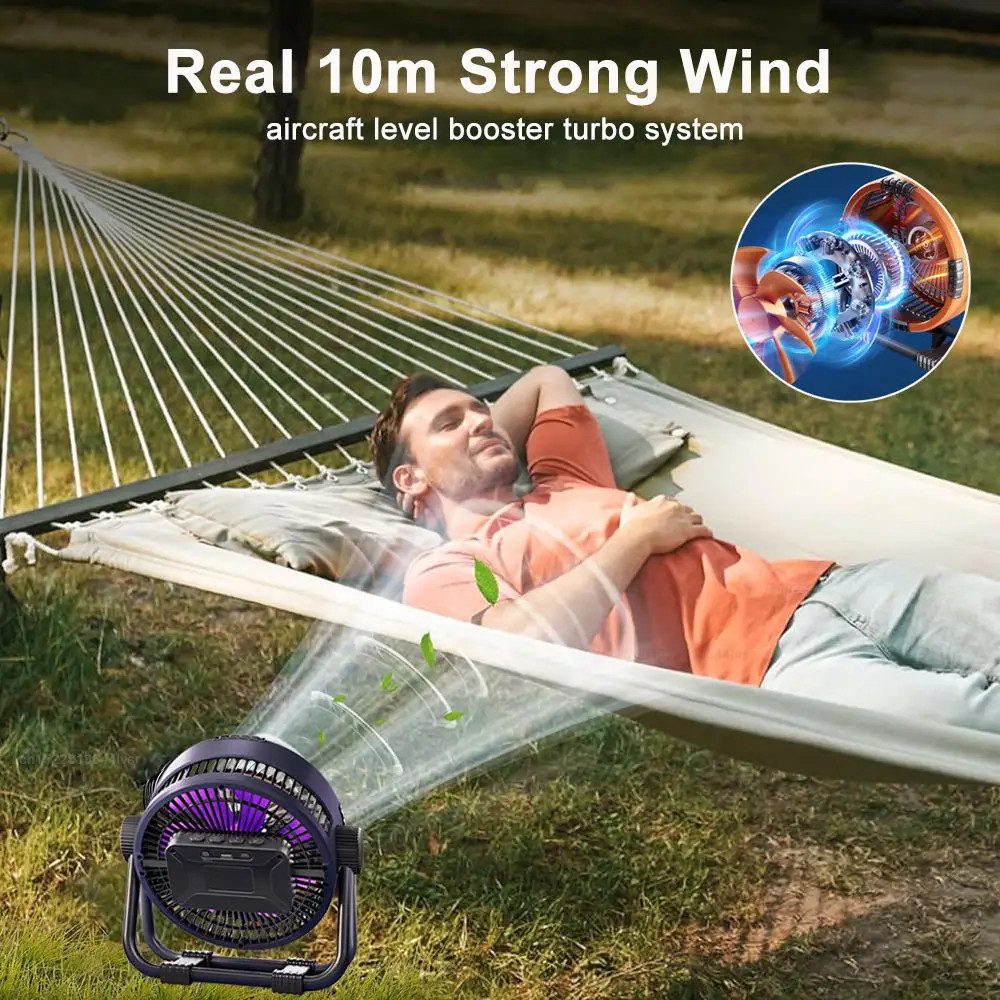 Athlix Bodenventilator Camping Ventilator Wiederaufladbar 20.000 mAh Outdoor Draußen, 100 Stunden Laufzeit, Fernbedienung, Licht, Powerbank – Bild 4 von 5