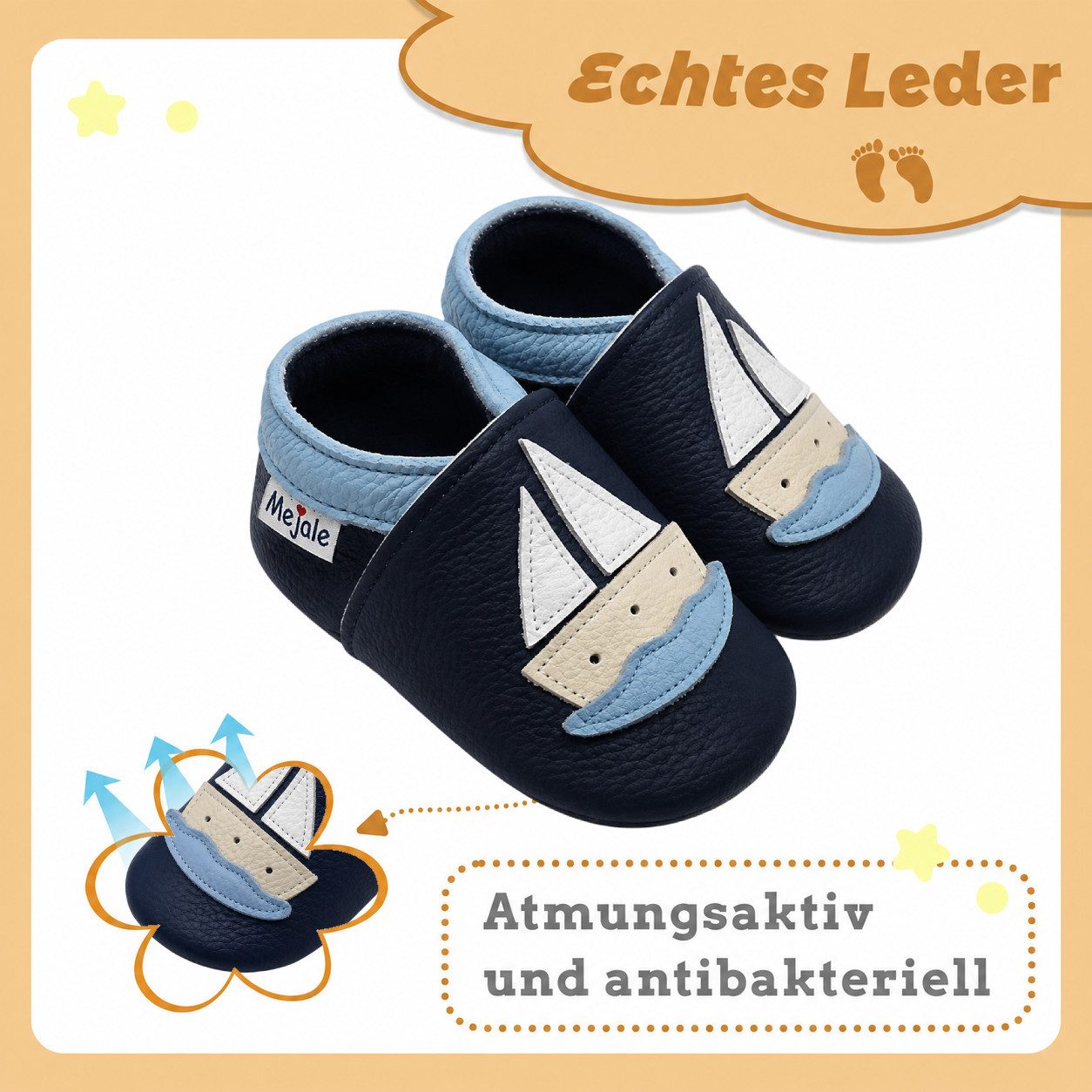 Mejale Mejale Leder Krabbelschuhe Babyschuhe Lauflernschuhe 100% Leder Krabbelschuh – Bild 2 von 5