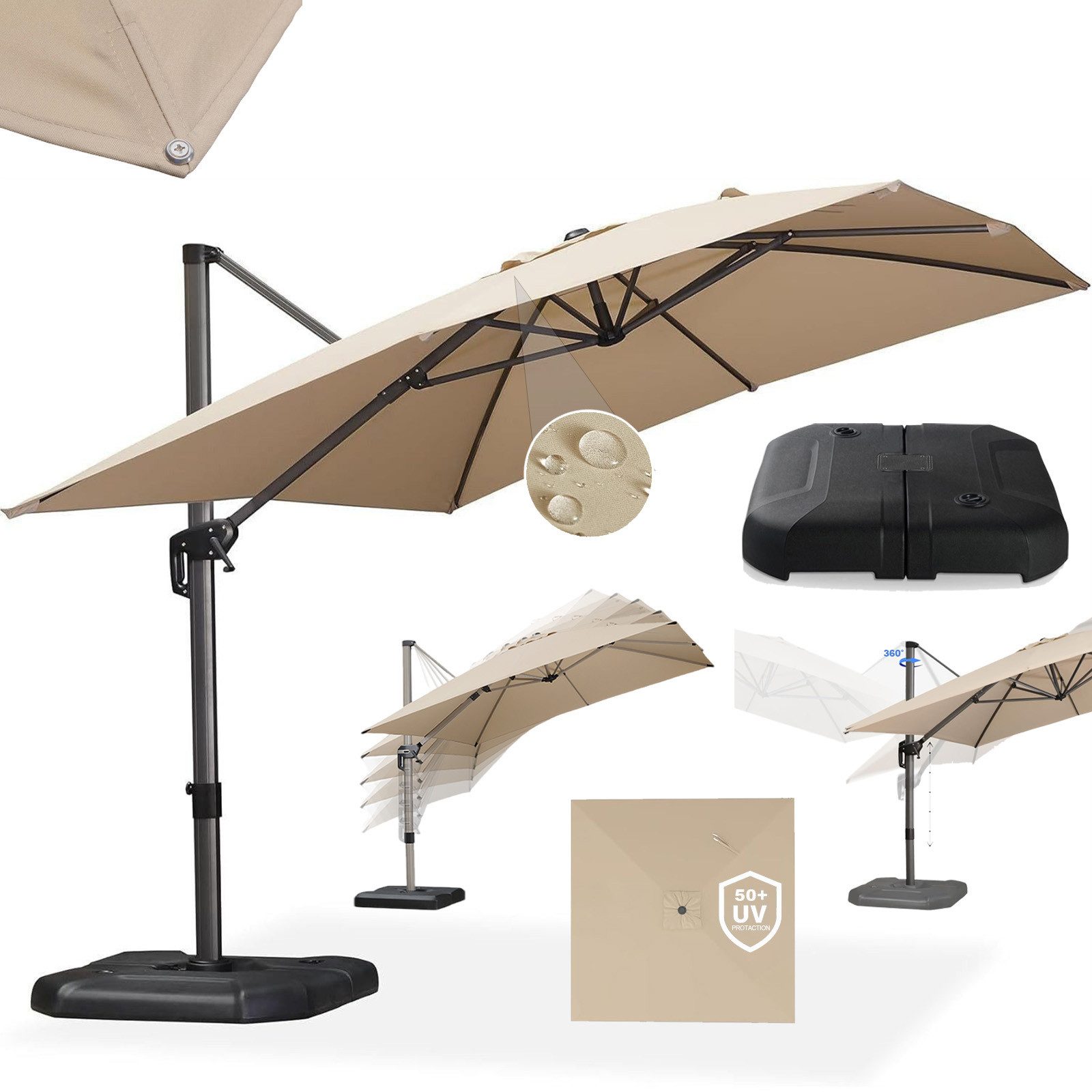 PURPLE LEAF Sonnenschirm Rechteck Alu Außenbereich Ampelschirm mit Schirmst günstig online kaufen