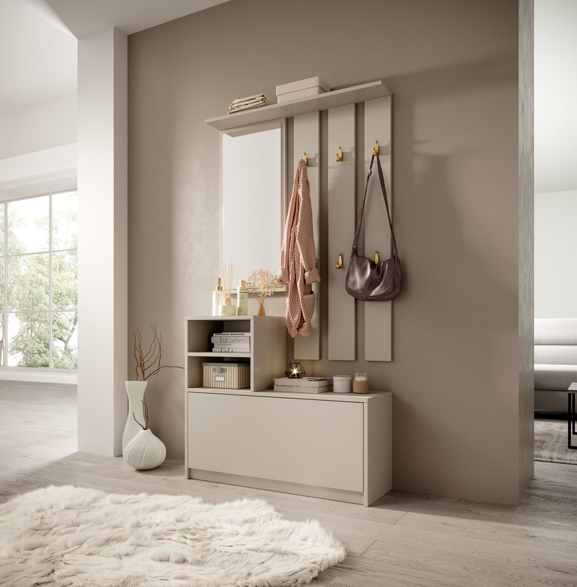 Selsey Garderoben-Set YESFIR, mit Schuhschrank, Spiegel und Wandpaneel mit Haken, 85 cm